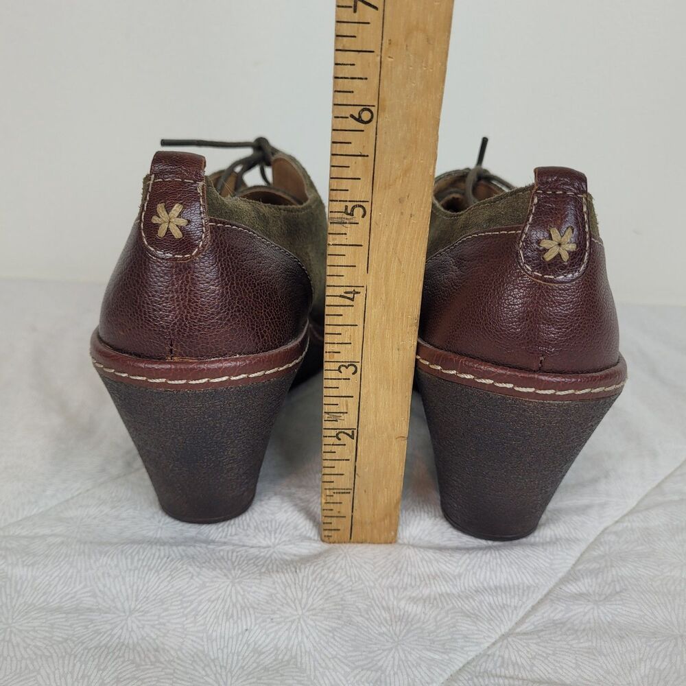 Sofft Camila Wedge lace-up leather booties 7.5M Olive green contrast stitching - Picture 5 of 11